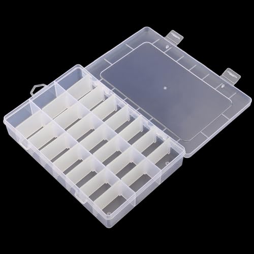 KINJOEK 8 Pack 24 Grids Plastic Bead Organizer Containers Storage, Adjustable Dividers Diamond Jewelry Craft Painting Storage Case, Clear Small Fishing Tackle Box for Sewing Cross Stitch Accessories - color: Clear, size: 24Grid 8PCS