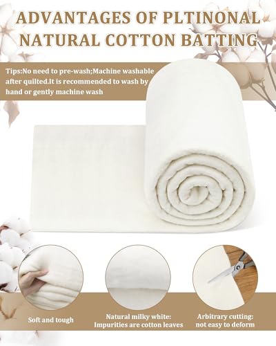 PLANTIONAL Natural Cotton Batting for Quilts: 47-Inch x 59-Inch Light Weight Purely Natural All Season Quilt Batting for Quilts, Craft and Wearable Arts - size: 47 x 59 Inch