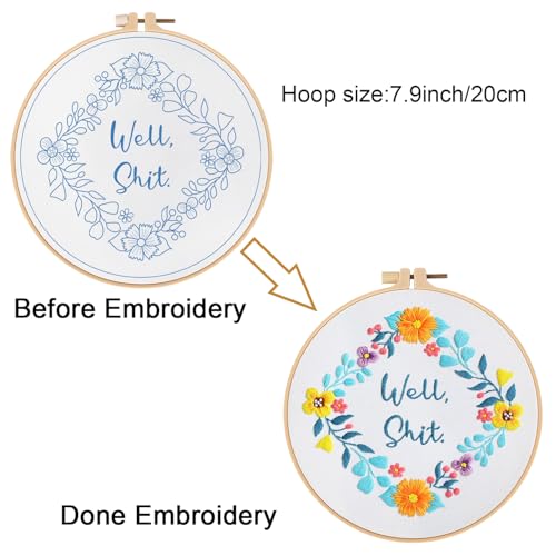 Louise Maelys Embroidery Kit for Beginners Floral Quote Wreath Craft - color: Pattern 19