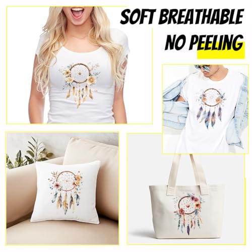 SUPERDANT 4 PCS Dreamcatcher Heat Transfer Floral Feather Iron on Transfers Plastic Patches Stickers Set Clothing Iron on Decals for T-Shirt Canvas Bags Jackets DIY Crafts 25x25CM - style: Dreamcatcher