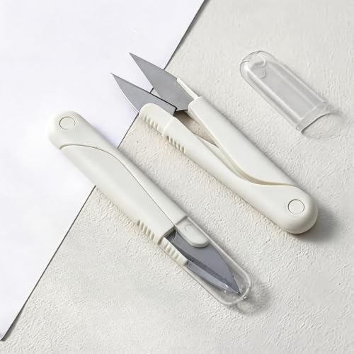 2Pcs U-Shape Sewing Scissors, Thread Cutter Scissors with Protective Cap - color: White