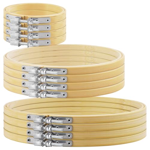 TINDTOP Bamboo Embroidery Hoops, 12 Pieces 3 to 8 Inch Cross Stitch Frame - size: 3IN *4 + 6IN *4 + 8IN *4