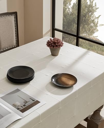 ZeeMart Grid Embroidered Square Hemmed Tablecloths 52x52in, Off-White - color: Off-white, size: 52" x 52" (Square)