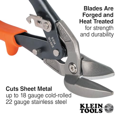 Klein Tools 2401R Right-Cutting Offset Snips, Aviation Tin Snips with Forged Blade for Precision Sheet Metal Cutting - style: Right-Cutting