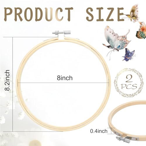 2 Pack Embroidery Hoops, 8 Inch Round Embroidery Hoops, Natural Wood Cross Stitch Hoop with Adjustable Screw for Friendly Embroidery, Cross Stitch, Craft & Beginner, and DIY Decoration - style: 8 Inch