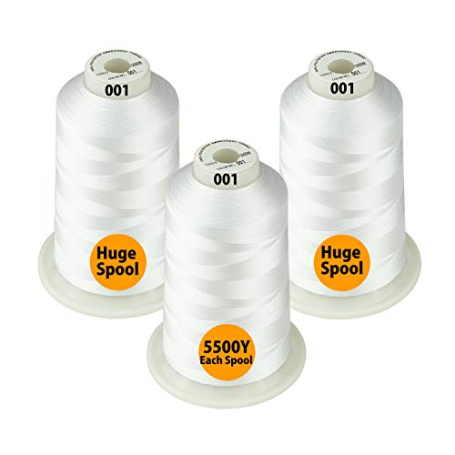 Simthread - 33 Selections - Various Assorted Color Packs of Polyester Embroidery Machine Thread Huge Spool 5500Y for All Purpose Sewing Embroidery Machines - #001 White - color: 3 White