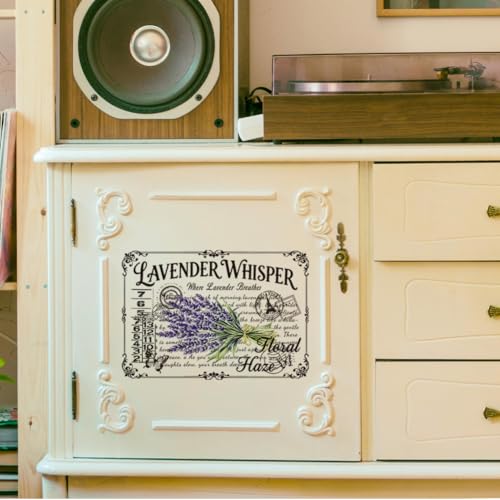 Peacoblue Vintage Lavender Rub On Transfers for Furniture Craft 6"x12" - style: Vintage Lavender and Text