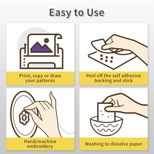 Water Soluble Embroidery Stabilizer, 8PCS 8.5"x11" Printable Embroidery Transfer Paper Self-Adhesive Embroidery Paper for Hand Machine Embroidery