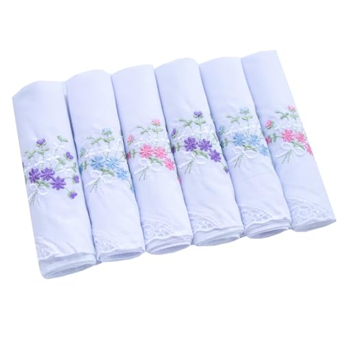 6 Pack of Ladies Embroidery Cotton Handkerchiefs Lace Wedding Hankies - color: Mangtianxing