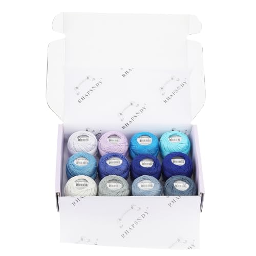 Rhapsody Pearl Cotton Thread Size 8 Crochet Thread Perle 12 Balls Egyptian Cotton Mercerized Hand Knitting, Embroidery, Sashiko, Cross-Stitch, Sewing, Needlepoint, DIY, Quilting (Set Persian Jewel) - color: SET Persian Jewel