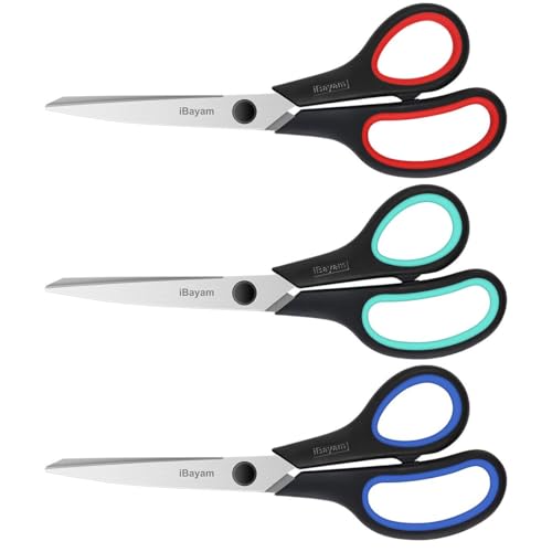 iBayam 8.5" Heavy Duty Scissors All Purpose for Office School Crafts Sewing - color: Red, Green, Blue, size: 3-Pack