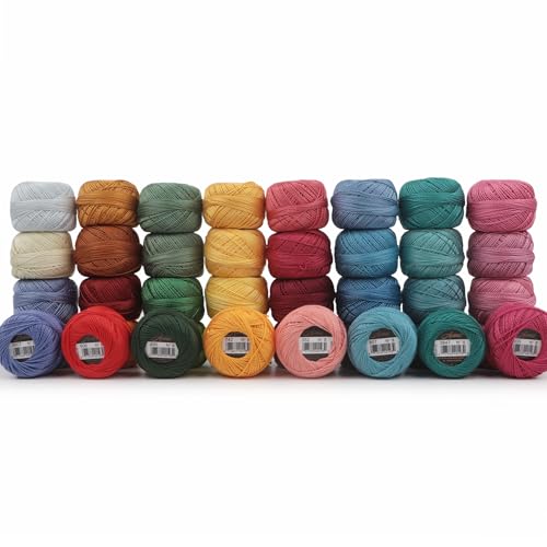 40 Colors Size 8 Double Mercerized Egyptian Long Staple Cotton Pearl Thread 5 Grams Ball Rainbow Color Embroidery Thread for Crochet Hardanger Cross Stitch Hand Embroidery (40C) - color: 40C