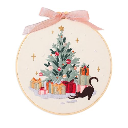 artcici Embroidery Kits Christmas Tree Pink Patterns for Beginners Adults, Full Range Embroidery Starter Kits Cross Stitch Needlework Supplies (Christmas Tree) - color: Christmas Tree