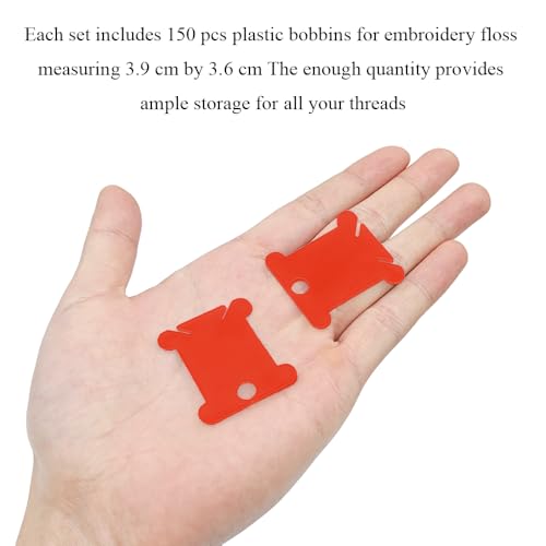 150Pcs Plastic Embroidery Floss Bobbins，Red Cross Stitch Bobbins, Plastic Thread Organizer Cards for Embroidery Floss Storage, SATONBEYI - color: Red