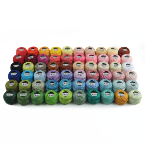 60 Colors Set Size 8 Double Mercerized Egyptian Long Staple Cotton Pearl Thread Crochet Embroidery Craft Tatting Applique 5 Grams 43 Yards Per Ball (60 Colors Set A) - color: 60 Colors Set A
