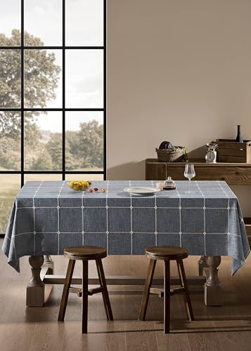 ZeeMart Grid Embroidered Rectangle Hemmed Tablecloths 60x104in, Blue Ashes - color: Blue Ashes, size: 104" x 60" (Rectangular)