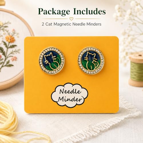 2Pack Magnetic Needle Minder for Embroidery, Cute Enamel Cat