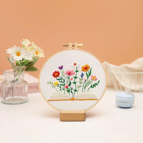 Louise Maelys Book & Flowers Embroidery Kit for Beginners Decor Craft Gift - color: Book Flower2
