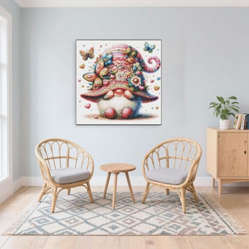 Butterfly Gnome Stamped Cross Stitch Kits Gnome Cross Stitch Patterns,Dimensions Cross Stitch Kits Embroidery Kit Arts and Crafts for Beginners 13.7x13.7 inches - color: D059