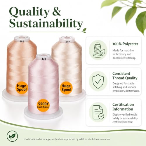 Simthread - 33 Selections - Various Assorted Color Packs of Polyester Embroidery Machine Thread Huge Spool 5500Y for All Purpose Sewing Embroidery Machines - Skin Tone Color - color: 3 Skin Colors