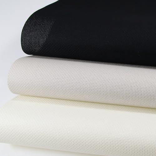 KCS 3 pc of 15" x 18"(38cmx45cm) Counted Cross Stitch Cotton Aida Cloth Needlework Rolled Fabric Box,14CT,Antique White+Pearl Grey+Black - color: Antique White+pearl Grey+black, size: 14CT