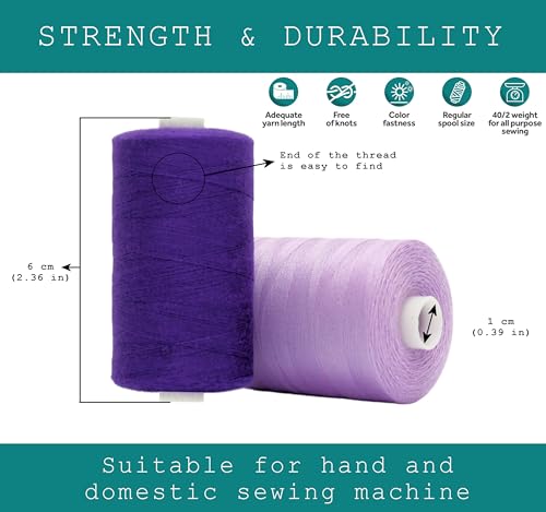 BlesSew Sewing Thread in Purple Color Tones – 6 Spools of Polyester Thread for Sewing Machine for Beginners, Hand Stitching & Quilting - 1000 yds per Spool - color: Purple