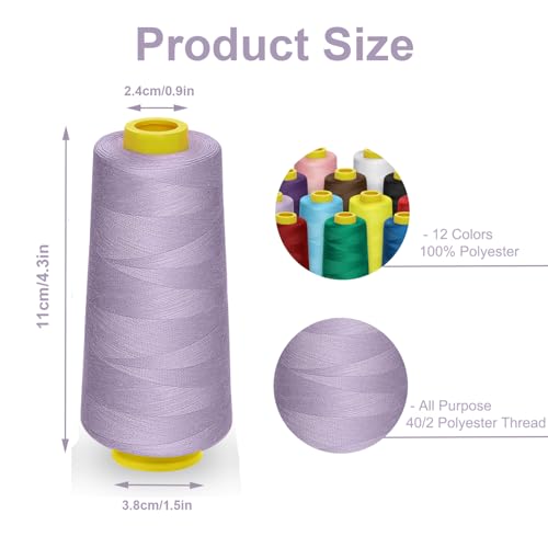 ilauke 12 x 1800 Yards Serger Thread Cones, All Purpose Polyester Thread - color: 12colors,1800yd