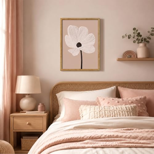 Boho Floral Wall Art Beige Flower Framed Picture for Bathroom Decor 8X10in - color: Beige Flower, size: 10"L x 8"W