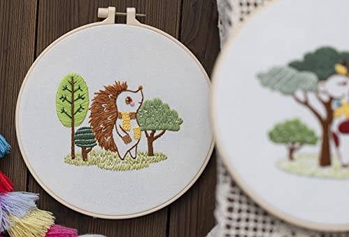 Ebherys Level 1 Embroidery Kits for Beginners and Adults, Different Animals Pattern, 1set as a Pack, inculde 1 Hoop, Instruction and Enough Threads, Easy and Basic Stitches (Hedgehog) - color: Hedgehog
