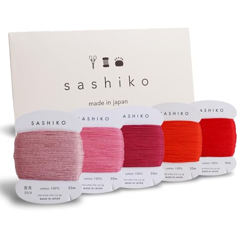 DARUMA Sashiko Thread 100% Cotton Card Type (32.8 yd) x 5 Colors with English Manual, Sewing & Embroidery Value Set with Gift Package(Thick, Hanafubuki) - color: Hanafubuki, size: Thick