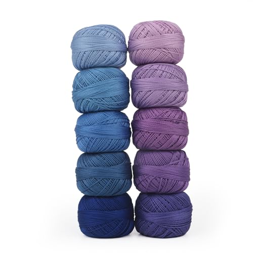 Size 8 Double Mercerized Egyptian Long Staple Cotton Pearl Thread 10 Grams (87 Yards)/Ball Crochet Thread 10 Colors per Box for Crochet Hardanger Cross Stitch Hand Embroidery (Set E) - color: Set E