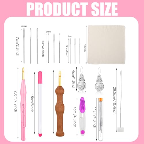 WILLBOND 17 Pcs Punch Needle Kit Adjustable Embroidery Set,Pink, Purple - color: Pink, Purple