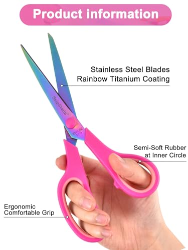 8.5" Multipurpose Office Scissors Heavy Duty, Titanium Coating Sharp Blades, Ergonomic Semi-Soft Rubber Grip, Scissors All Purpose for Sewing, School, Fabric, Art Craft Supplies, 3-Pack - size: 8.5"(Blue/Pink/Purple/3-Pack)
