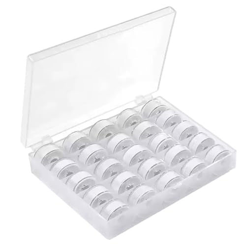 25pcs White Sewing Thread with Storage Box and Spool Prewound Bobbins Polyester Thread for Hand Machine Sewing Embroidery - color: white