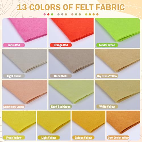 XSEINO 13 Rolls 8"x35" 1.4mm Thick Soft Felt Fabric Sheet 13 Assorted Yellow Series Colors Felt Pack for DIY Craft Sewing Squares Nonwoven Patchwork - color: Yellow Hues