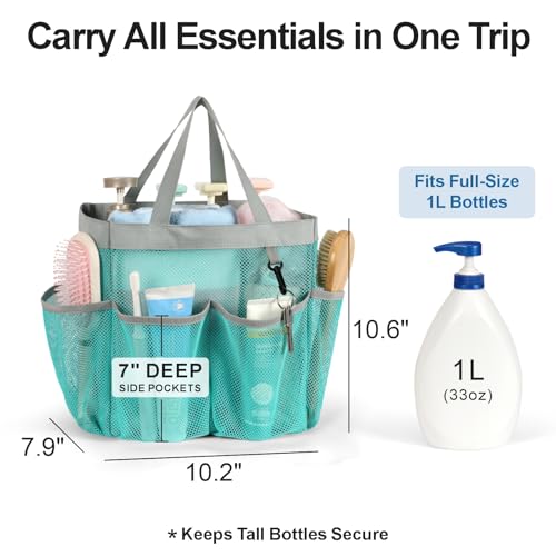 Mesh Shower Caddy Portable - 8 Pockets, S-Hook, Shower Bag for Dorm Camping - color: 1 Pack Mint Green, size: L (Classic Dorm Caddy)