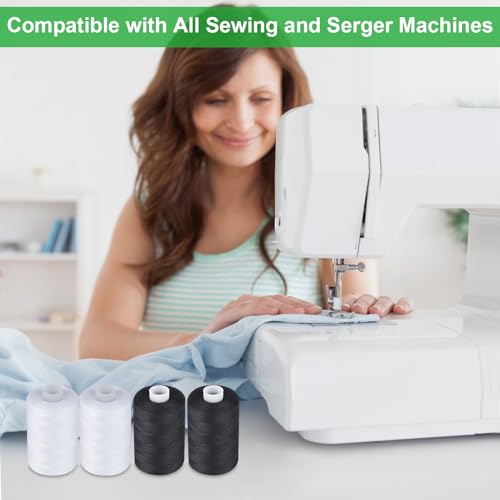 Simthread All Purpose Sewing Thread, 4 Spools Each 1000 Yards of Polyester Threads for Sewing Machine, Sewing Machine Supplies for Beginners, Hand Stitching, Quilting, Serger (2 White+2 Black) - color: 2W+2B
