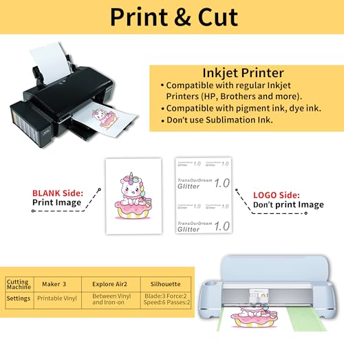 TransOurDream Heat Transfer Paper for Dark T Shirts (Glitter, 20 Sheets, 8.5x11") Iron on Transfers Paper for Dark Fabric Printable Heat Transfer Vinyl for Inkjet Printer - color: Glitter, size: 20 Sheets
