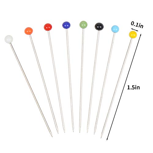 CCINEE 300pcs Sewing Pins,Multicolor Glass Head Sewing Pins with Seam Ripper and Soft Tape Measure for DIY Craft Jewelry
