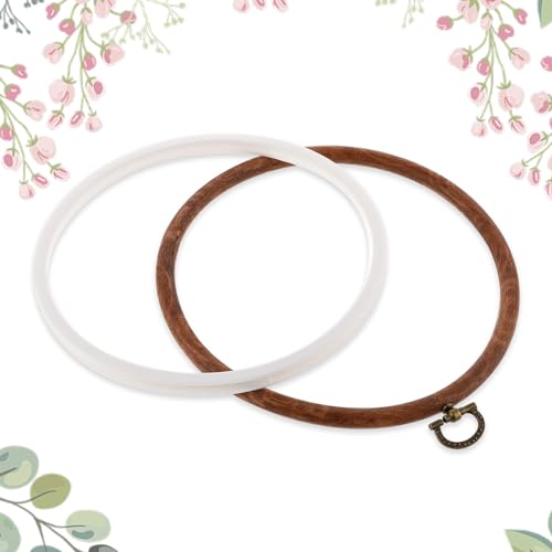 2 Pack Cross Stitch Hoop Imitated Wood Embroidery Frame Embroidery Hoops 6 Inch Round Plastic Embroidery Hoop for Art Craft Sewing and Hanging Ornaments Decor - size: 6 Inch