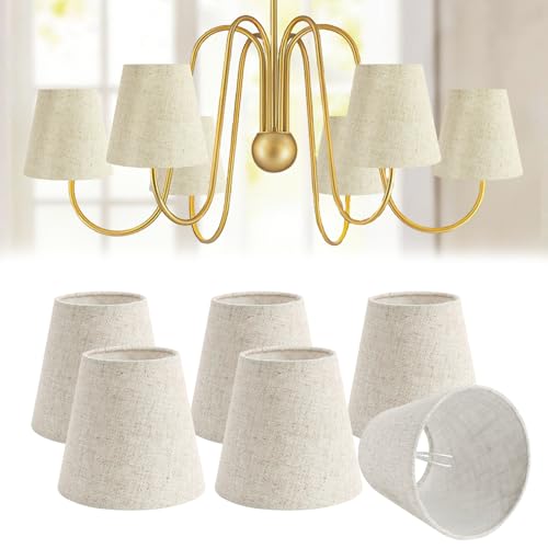 Fuloon Small Lamp Shades Clip on Bulb, Modern European Style Mini Lamp Shades for Chandelier, French Country White Chandelier Lampshades, 3.5x5.1x5.5 in, 6 Pack (Linen Beige) - color: Linen Beige, size: 6 Pack