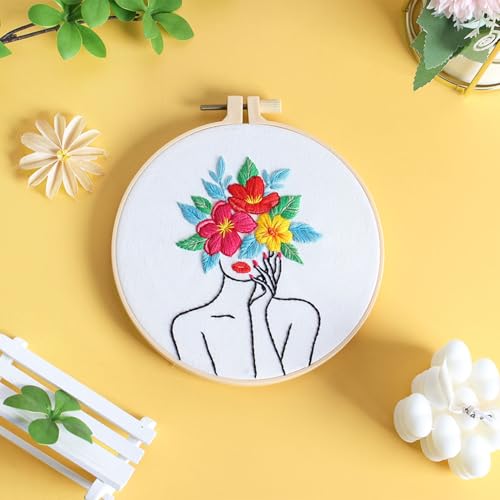 Louise Maelys Flower Woman Embroidery Kit for Beginners DIY Gift Set - color: woman flower