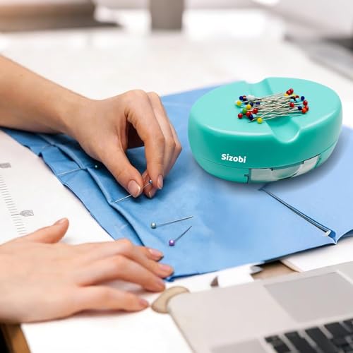 Sizobi Magnetic Pin Holder with 100 Pcs Pins, Sewing Supplies Organizer - color: Sky blue