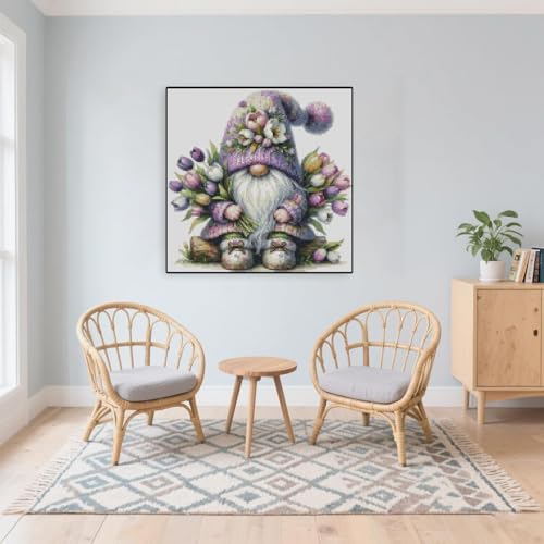 Gnome Stamped Cross Stitch Kits Flower Cross Stitch Patterns,Dimensions Cross Stitch Kits Embroidery Kit Arts and Crafts for Beginners 13.7x13.7 inches - color: D052A