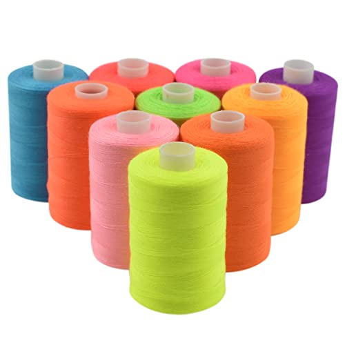 Sewing Thread 10 Color Sewing Industrial Purpose 1000 Yards Per Spool 40S/2 Polyester for DIY Sewing Machine,Embroidery Machine,Hand Sewing (Bright Color Mixing) - color: Bright Color Mixing