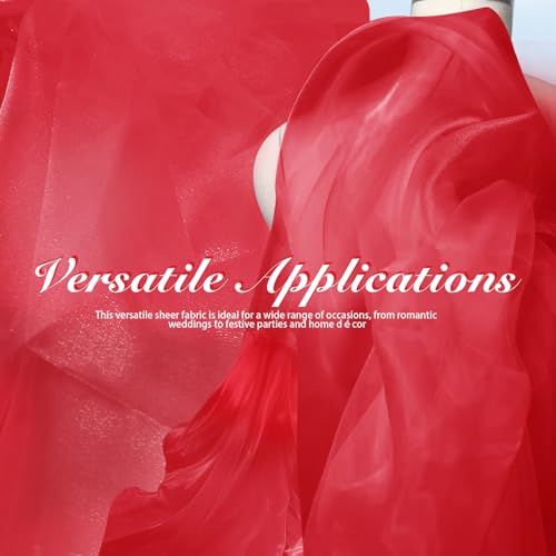 Manyshofu Red Organza Fabric by The Yard, 60 Wide (2 Yard) - color: Red, size: 2 Yard