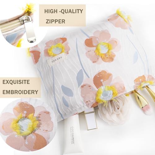 getgto 2 Pcs Makeup Bags, Large Cosmetic Bag Travel Toiletry Bag - color: A colorful flowers