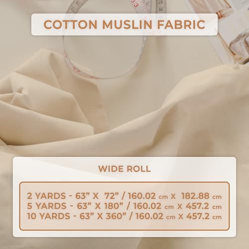 THE ART BOX 100% Cotton Muslin Fabric by The Yard – Natural Unbleached, Medium Weight Sewing Fabric, 63 Inches Wide – Pre-Cut Fabric for Crafts, Quilting & Dressmaking - size: 2 yard pre cut