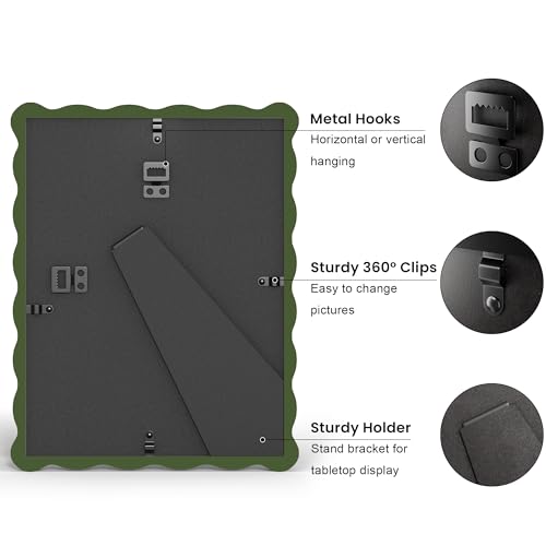 6x8 Picture Frame with Mat for 5x7, Wavy Edge Wooden Real Glass Photo Frame for Tabletop and Wall Hanging, Green, 1 Pack - color: Green, size: 6x8 in