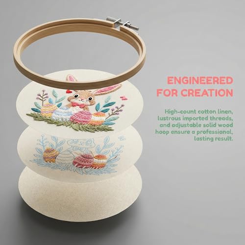WaFtesh Embroidery Kits for Beginners Adult, DIY Hand Embroidery Cross Stitch Starter Set with Pattern, 3D Rabbit Needlepoint & Cross Stitch 7.9 Inch Hoop Threads, Needles, Instruction - color: Bunny-2